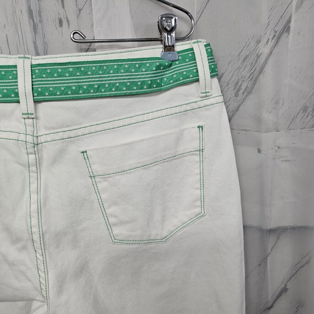 L.L. Bean White Jean Green Preppy Boot Cut Belted Cotton Jeans Size 12 - Picture 9 of 15